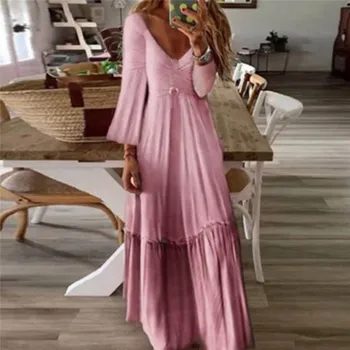 Sexy Women Solid Long Maxi Dress GAOKE 2020 Autumn Long Sleeve V Neck Pleated A-Line Party Vestidos Robe Plus Size
Sexy Women Solid Long Maxi Dress GAOKE 2020 Autumn Long Sleeve V Neck Pleated A-Line Party Vestidos Robe Plus Size