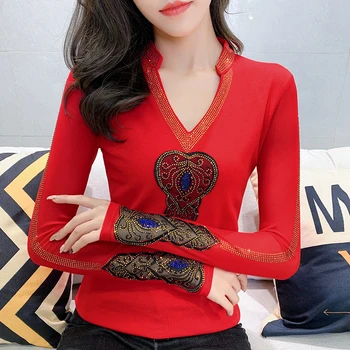 Spring Summer Korean Clothes T-shirt Fashion Sexy V-Neck Diamonds Women Tops Ropa Mujer Slim Bottoming Shirt Tee 2020 New T03111
Spring Summer Korean Clothes T-shirt Fashion Sexy V-Neck Diamonds Women Tops Ropa Mujer Slim Bottoming Shirt Tee 2020 New T03111