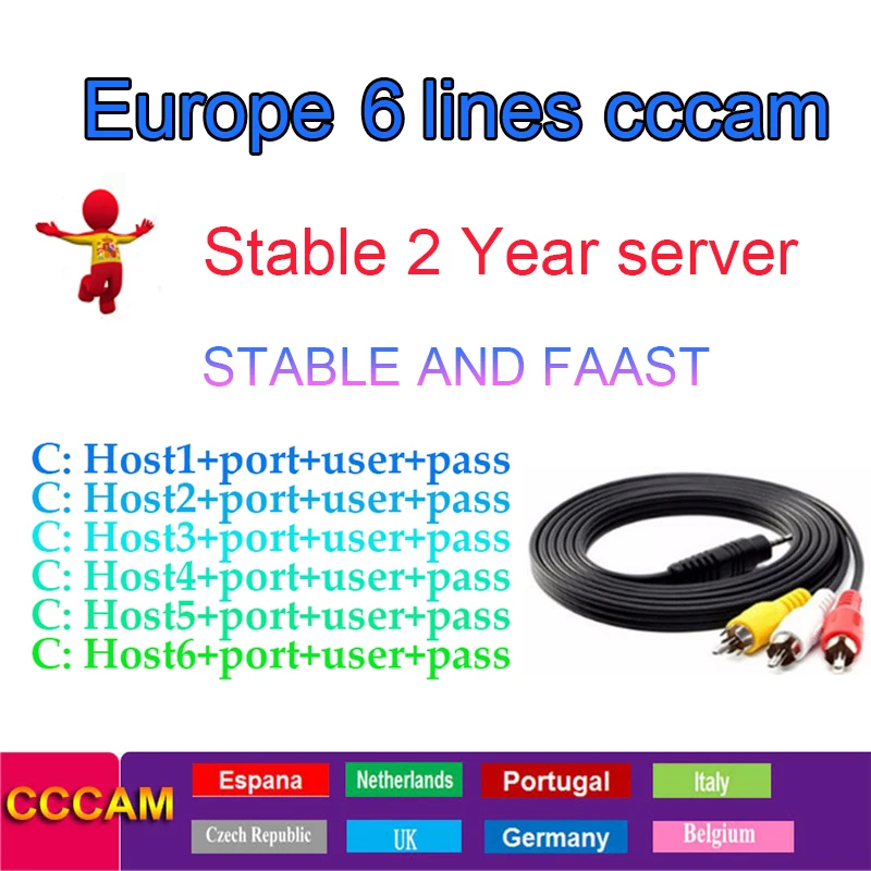 CCCAM 6 linee Server Cline Satellitare Spagna Germania Francese Italia support Satellite receiver HD DVB-S2 cccam line server
CCCAM 6 linee Server Cline Satellitare Spagna Germania Francese Italia support Satellite receiver HD DVB-S2 cccam line server