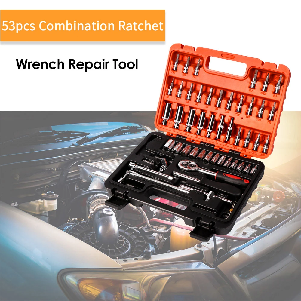 53PCS Tool Box Ferramentas Manuais Metric Durable Reversible Ratchet Wrench Drive Socket Set Multipurpose Socket Wrench Set
53PCS Tool Box Ferramentas Manuais Metric Durable Reversible Ratchet Wrench Drive Socket Set Multipurpose Socket Wrench Set