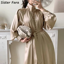 Sister Fara 2021 Spring Autumn Elegant Turtleneck Dress Women's Single-breasted Lace Up Dresses Ladies Lantern Sleeve Long Skirt
Sister Fara 2021 Spring Autumn Elegant Turtleneck Dress Women's Single-breasted Lace Up Dresses Ladies Lantern Sleeve Long Skirt