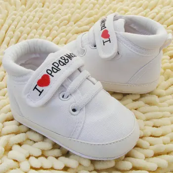 

Boys Grils Newborn Baby Shoes I Love PaPa&MaMa Letter Printed Crib Shoes Soft Bottom Footwear Heart-shaped First walkers