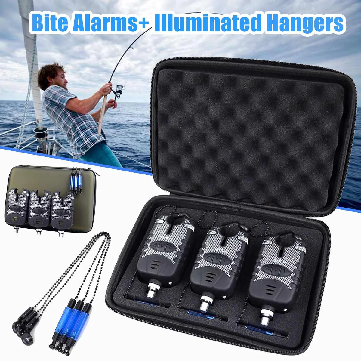 3pcs Set Carp Fishing Bite Alarm Swinger Water Resistant LED Indicator Case