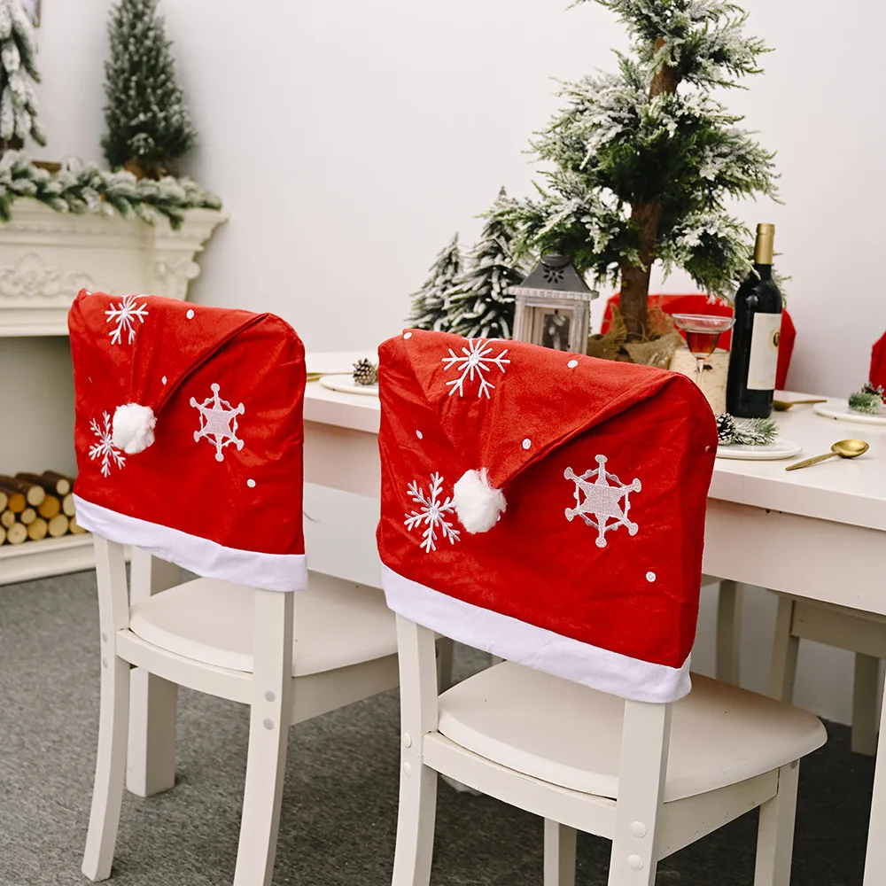 

Christmas Chair Back Cover snowflake Santa Clause Hat Christmas Decoration for Home New Year Decor Decoracion 2021