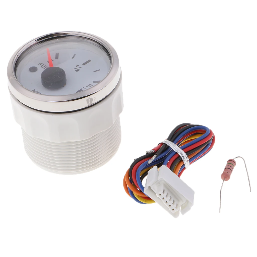 Fuel Level Gauge - White Dial - For Boat Marine Gas & Diesel Vehicles - 2'' 52mm Fuel Level Gauge - White Dial - For Boat Marine Gas & Diesel Vehicles - 2'' 52mm