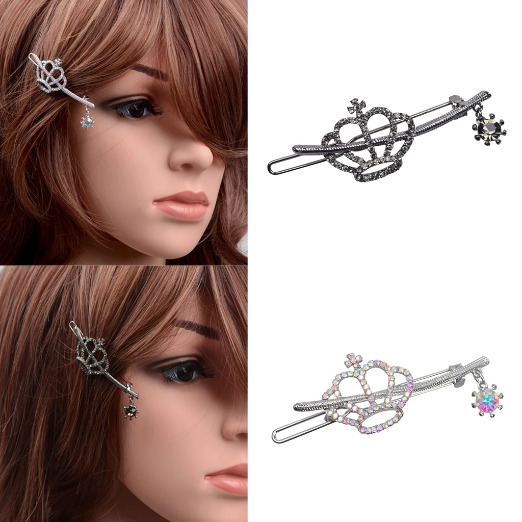 Women Crystal Rhinestone Crown Tassel Hair Clip Slide Hairpin Gripper Women Crystal Rhinestone Crown Tassel Hair Clip Slide Hairpin Gripper