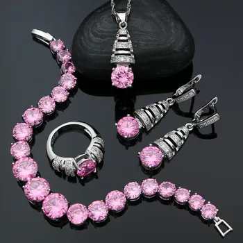 925 Silver Jewelry Sets For Women Pink Cubic Zirconia Romantic Earrings Pendant Ring Bracelet Necklace Set
925 Silver Jewelry Sets For Women Pink Cubic Zirconia Romantic Earrings Pendant Ring Bracelet Necklace Set