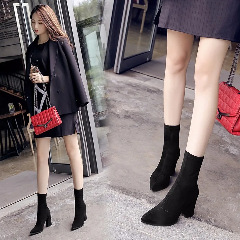 2018 Autumn & Winter New Style Europe And America High-Heel Cloth Stretch Boots Pointed Toe Chunky High Heel Tube Boots Versatil
2018 Autumn & Winter New Style Europe And America High-Heel Cloth Stretch Boots Pointed Toe Chunky High Heel Tube Boots Versatil