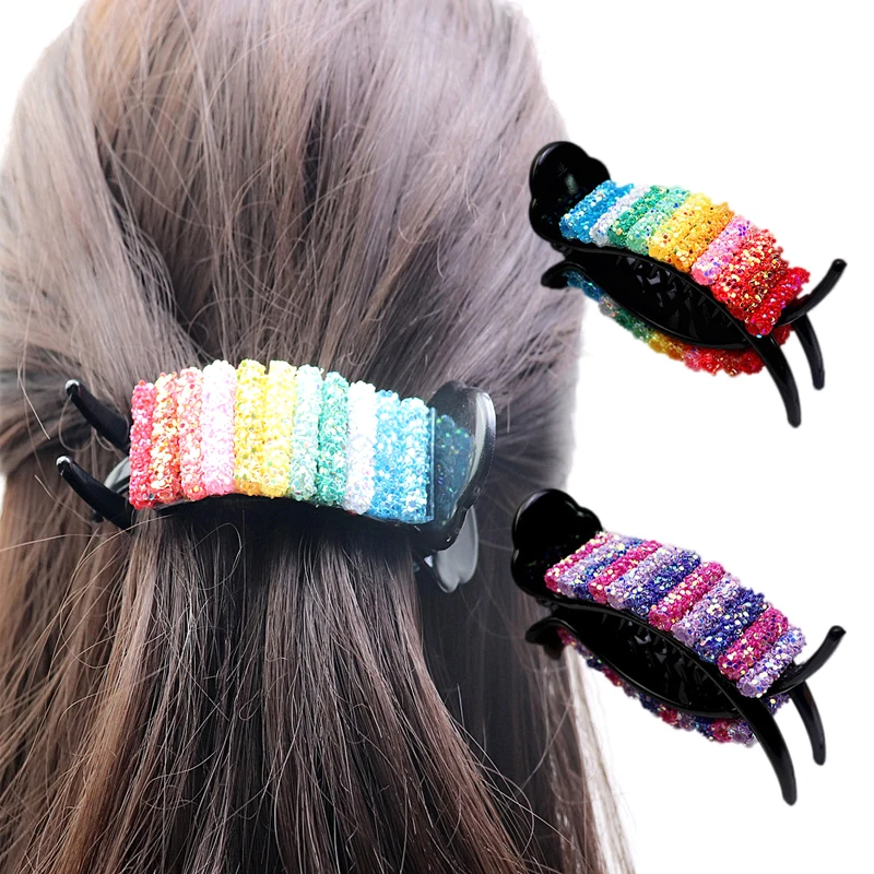 

Hot Sale Ladies Hairpin Candy Color Rainbow Hairpin Big Crab Ponytail Hairpin Accessories Fashion Headdress Gift