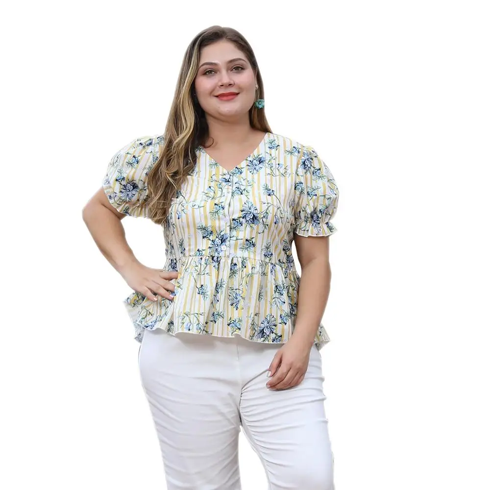 WHZHM Summer Vintage Plus Size 3XL 4XL Women Tees Party V-Neck Loose Short Puff Sleeve Buttons Flower Floral Print Ladies tshirt
WHZHM Summer Vintage Plus Size 3XL 4XL Women Tees Party V-Neck Loose Short Puff Sleeve Buttons Flower Floral Print Ladies tshirt