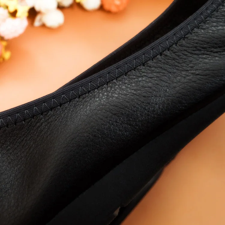 Women Ballet Flats Plus Size 34-43 Cow Leather Loafers Woman Shoes 2018 Spring Sweet Bow Slip On Black Ballerina Shoes For Women (17)