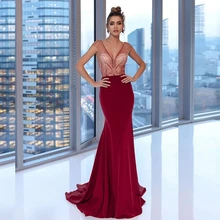 Classic Red Sweep Train Jersey Evening Dresses V-neck Beads Cutout Backless Prom Party Dress For Woman Sleeveless Draped Gown
Classic Red Sweep Train Jersey Evening Dresses V-neck Beads Cutout Backless Prom Party Dress For Woman Sleeveless Draped Gown