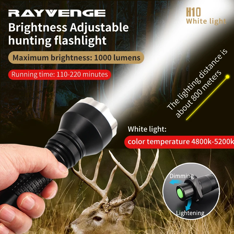 

Adjustable light focusing Spotlight hunting flashlight white 1000 lumen CREE LED chip Hunting torch outdoor adventure lighting