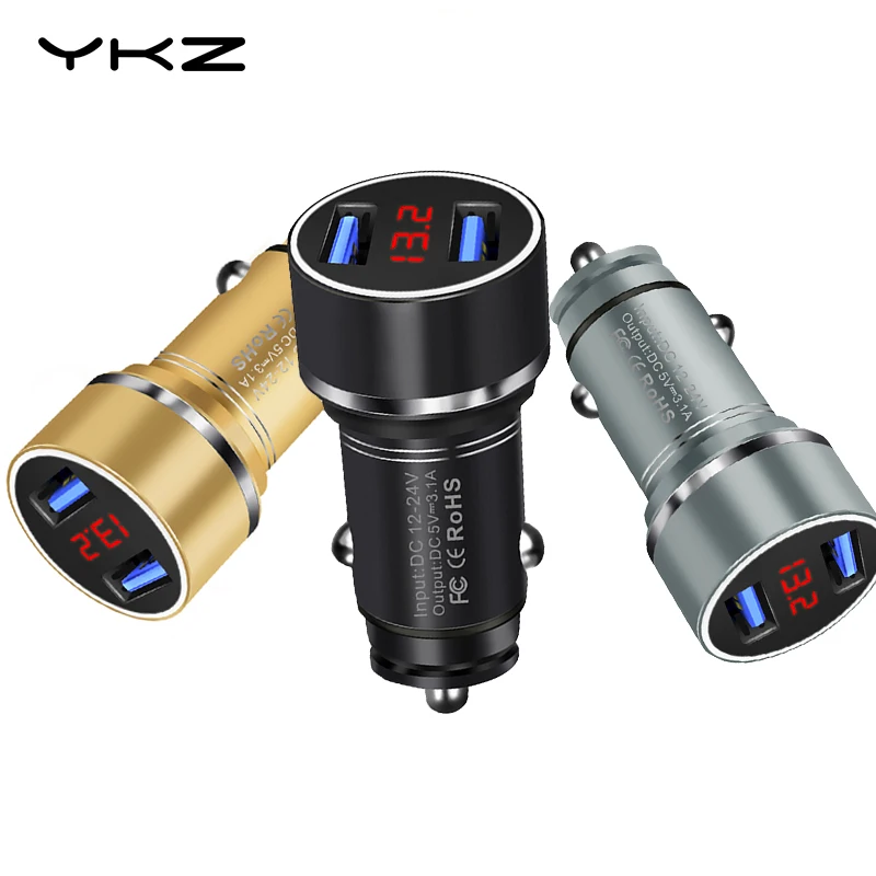 YKZ автомобильное зарядное устройство с двумя USB светодиодный дисплей 3.1A