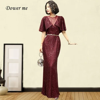 Sparkling Evening Gowns GK124 O-Neck Cap Sleeve Evening Dresses Elegant Mermaid Long Robe De Soiree Burgundy Formal Dress 
Sparkling Evening Gowns GK124 O-Neck Cap Sleeve Evening Dresses Elegant Mermaid Long Robe De Soiree Burgundy Formal Dress