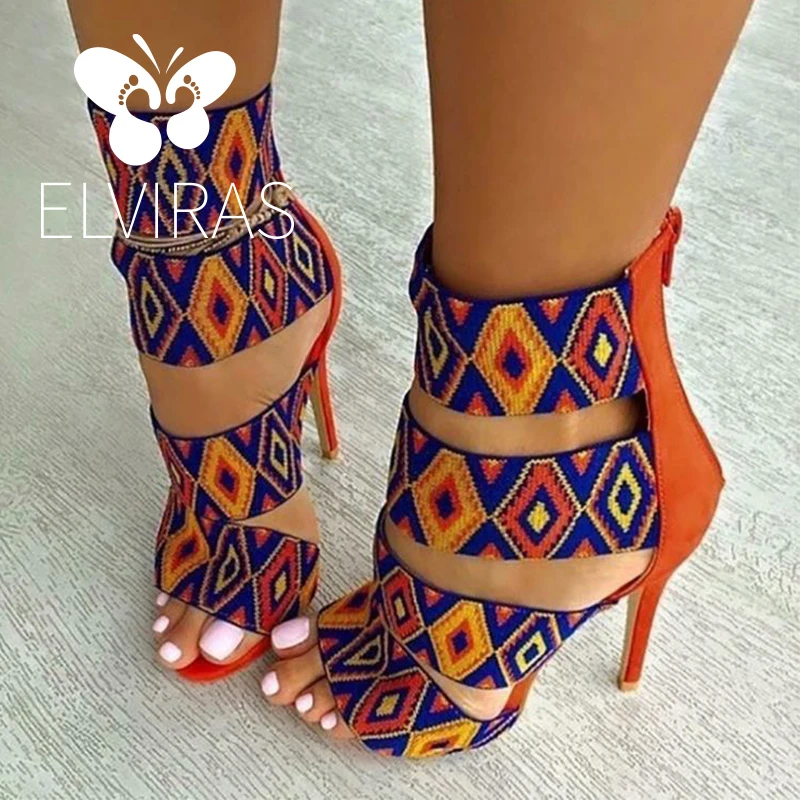 ELVIRAS Women's sandals national style super high-heeled geometry color matching strap fish mouth zipper women's boots
ELVIRAS Women's sandals national style super high-heeled geometry color matching strap fish mouth zipper women's boots