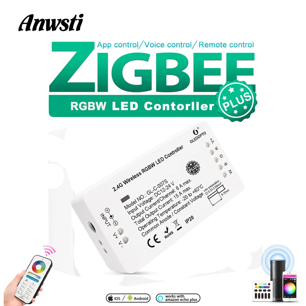 GLEDOPTO ZIGBEE 3.0 RGBW Controller Plus DC 12V 24V Smart LED Strip Controller Work with ZIGBEE Hub Wireless Remote Voice Alexa
GLEDOPTO ZIGBEE 3.0 RGBW Controller Plus DC 12V 24V Smart LED Strip Controller Work with ZIGBEE Hub Wireless Remote Voice Alexa