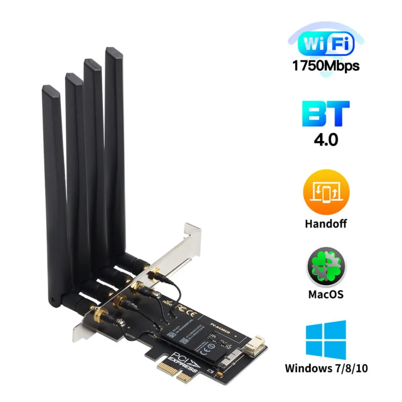 1750Mbps PCIe Desktop Dual Band Wireless Card BCM94360CD 802.11ac Hackintosh macOS Bluetooth 4.0 Wifi Adapter AirPort Handoff
1750Mbps PCIe Desktop Dual Band Wireless Card BCM94360CD 802.11ac Hackintosh macOS Bluetooth 4.0 Wifi Adapter AirPort Handoff