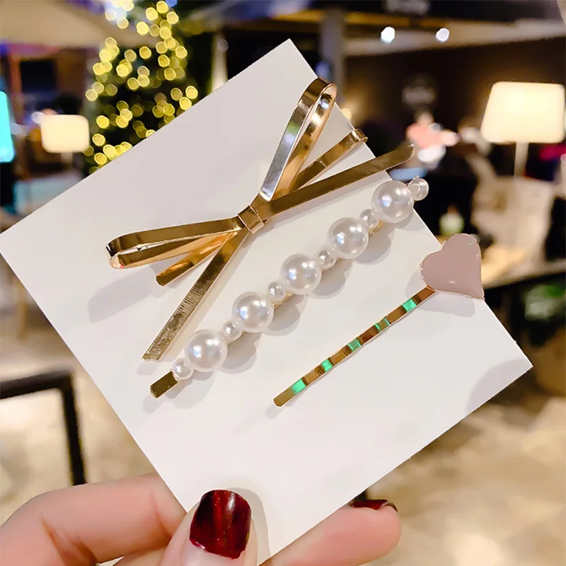 Simple three-piece Set Bow Bangs Hairpin Fashion Imitiation Pearl Metal Heart Hair Clips Women Girls Hair Styling Accessories
Simple three-piece Set Bow Bangs Hairpin Fashion Imitiation Pearl Metal Heart Hair Clips Women Girls Hair Styling Accessories