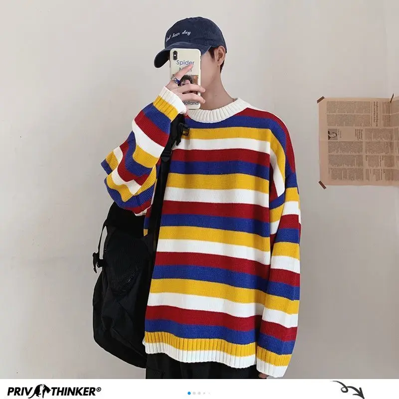 Autumn Winter Men's Knitted Sweaters 2020 Korean Colorful Striped Man Oversized Pullovers Couple Male Casual Tops
Autumn Winter Men's Knitted Sweaters 2020 Korean Colorful Striped Man Oversized Pullovers Couple Male Casual Tops