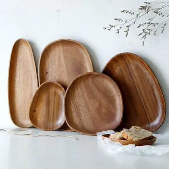 Irregular Log Fruit Plate Tray Acacia Wood Snack Nut Plates Cup Saucer Handmade Natural Wooden Trays Home Kitchen Supplies