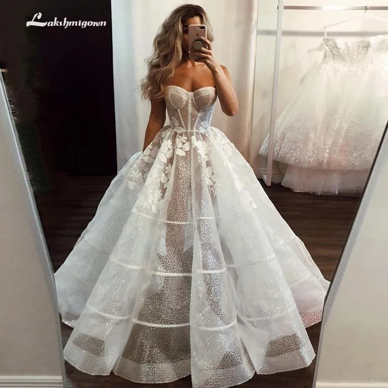 Кружевное блестящее свадебное платье принцессы 2020 Тюлевое для выпусквечерние