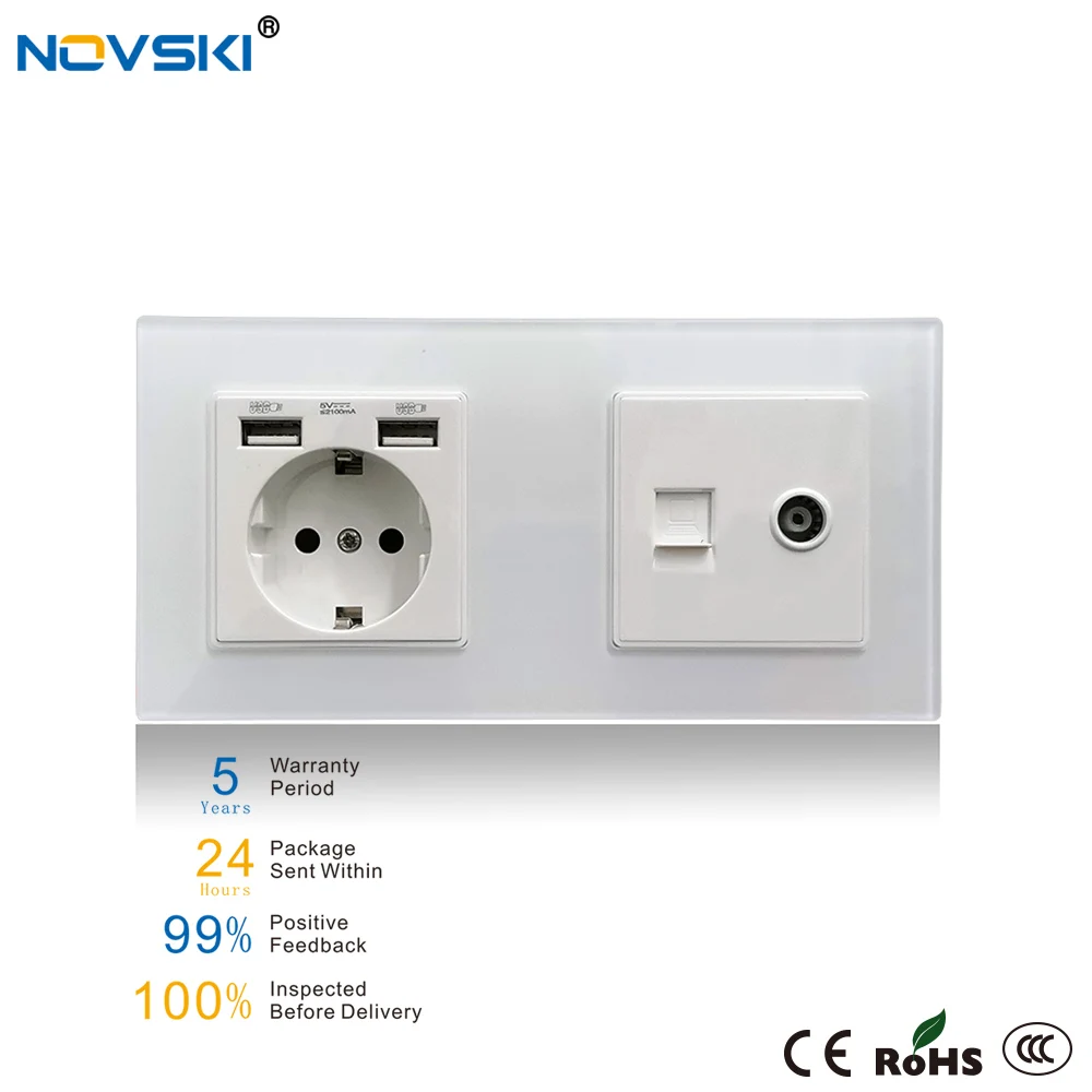 NOVSKI EU Socket USB 2.1A Outlet Cat6 10Gb COM | TV Data Socket Crystal Glass Panel Grounded 16A German Schuko Electrical Socket
NOVSKI EU Socket USB 2.1A Outlet Cat6 10Gb COM | TV Data Socket Crystal Glass Panel Grounded 16A German Schuko Electrical Socket