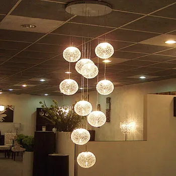 

Modern Large Long Stair Round Ball Lustres Chandeliers 10 Lights Living Room Glass Globle Pendant Lamps Light Fixture luminaire