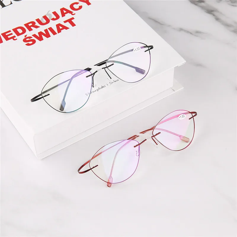 SEEMFLY Rimless Cat Eye Reading Glasses Ultralight Aolly Lens Prebyopia Spectacles Hyperopia Eyeglasses Eyewear+1.0 +4.0 Unisex
SEEMFLY Rimless Cat Eye Reading Glasses Ultralight Aolly Lens Prebyopia Spectacles Hyperopia Eyeglasses Eyewear+1.0 +4.0 Unisex