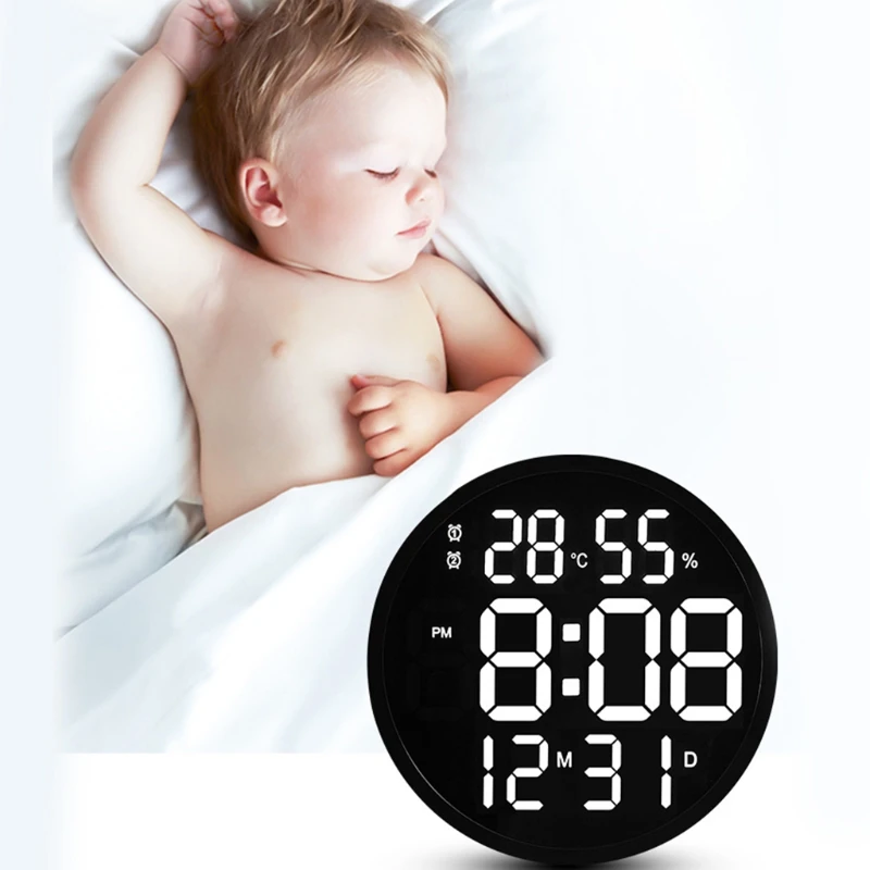 Simple Design Living Room LED Round Wall Clock Digital Display Temperature and Humidity Date Display Alarm Clock Home
Simple Design Living Room LED Round Wall Clock Digital Display Temperature and Humidity Date Display Alarm Clock Home