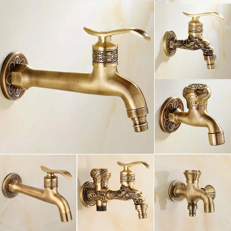 

Washing Machine Faucets Soild Copper G1/2 & G3/4 Single Cold Wall Mounted Bibcock Outdoor Garden Mop Pool Taps Antique Brass