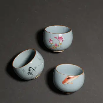 

PINNY Traditional Chinese Pigmented Teacups Kiln Crack Design Tea Cups Porcelain Kung Fu Tea Bowl Hand Made Drinkware