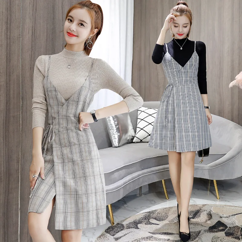 Fashion Skirt Set Women's 2018 Autumn New Style Korean-style Slim Fit Half-Turtle-Neck Sweater Strapped Dress Two-Piece Dress
Fashion Skirt Set Women's 2018 Autumn New Style Korean-style Slim Fit Half-Turtle-Neck Sweater Strapped Dress Two-Piece Dress