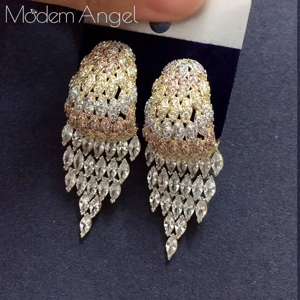 Большие роскошные геометрические серьги ModemAngel с фианитами нигерийские для