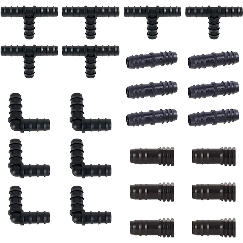 Irrigation Fittings Kit for Drip Tubing -6 Tees, 6 Couplings, 6 Ends, 6 Elbows - 16mm Compatible Drip Sprinkler Systems
Irrigation Fittings Kit for Drip Tubing -6 Tees, 6 Couplings, 6 Ends, 6 Elbows - 16mm Compatible Drip Sprinkler Systems