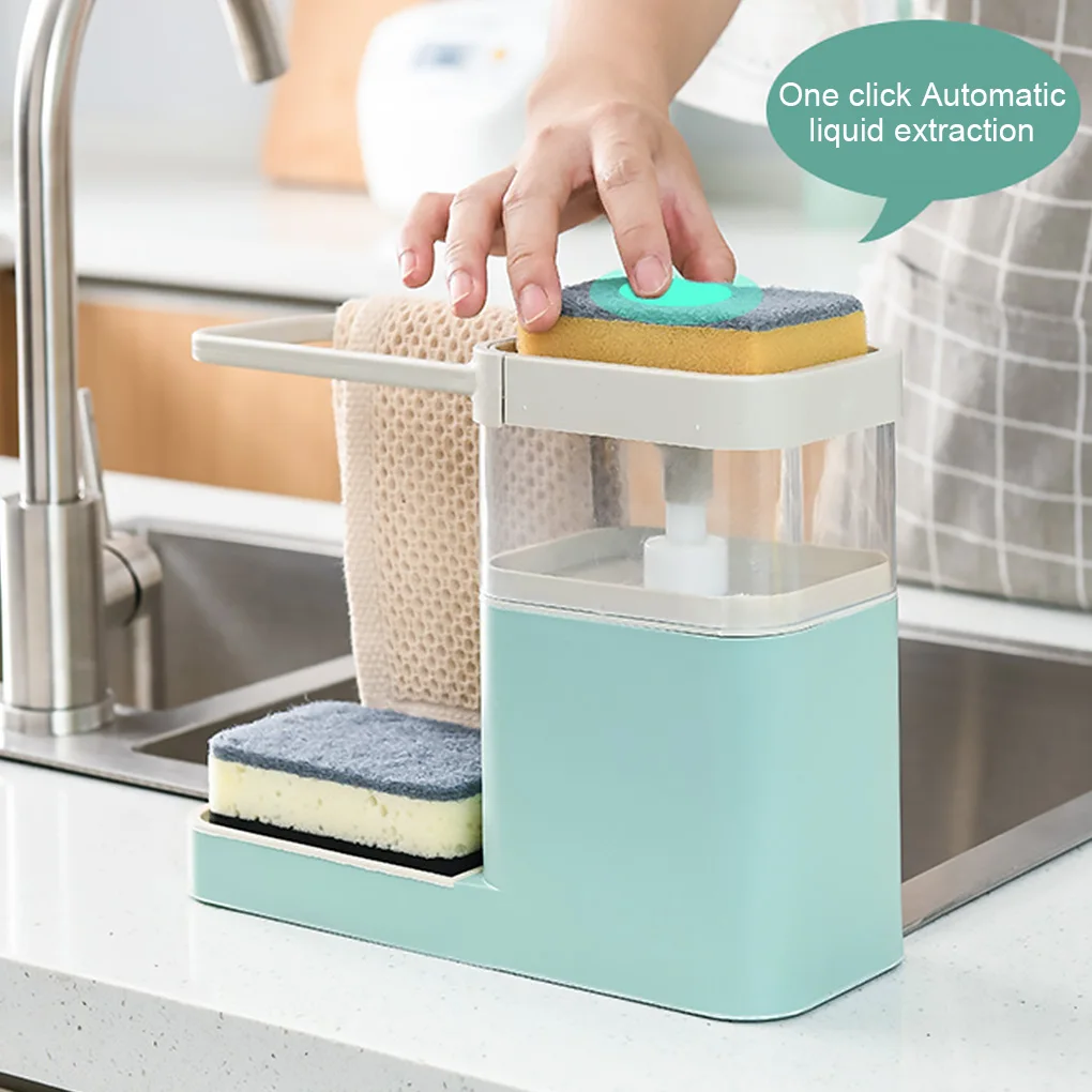 Two In One Sponge Drain Soap Dispenser With Sponge Pump Dispenser Wipe Arrangement Rack Dish Towel Hanger Kitchen Storage Holder
Two In One Sponge Drain Soap Dispenser With Sponge Pump Dispenser Wipe Arrangement Rack Dish Towel Hanger Kitchen Storage Holder