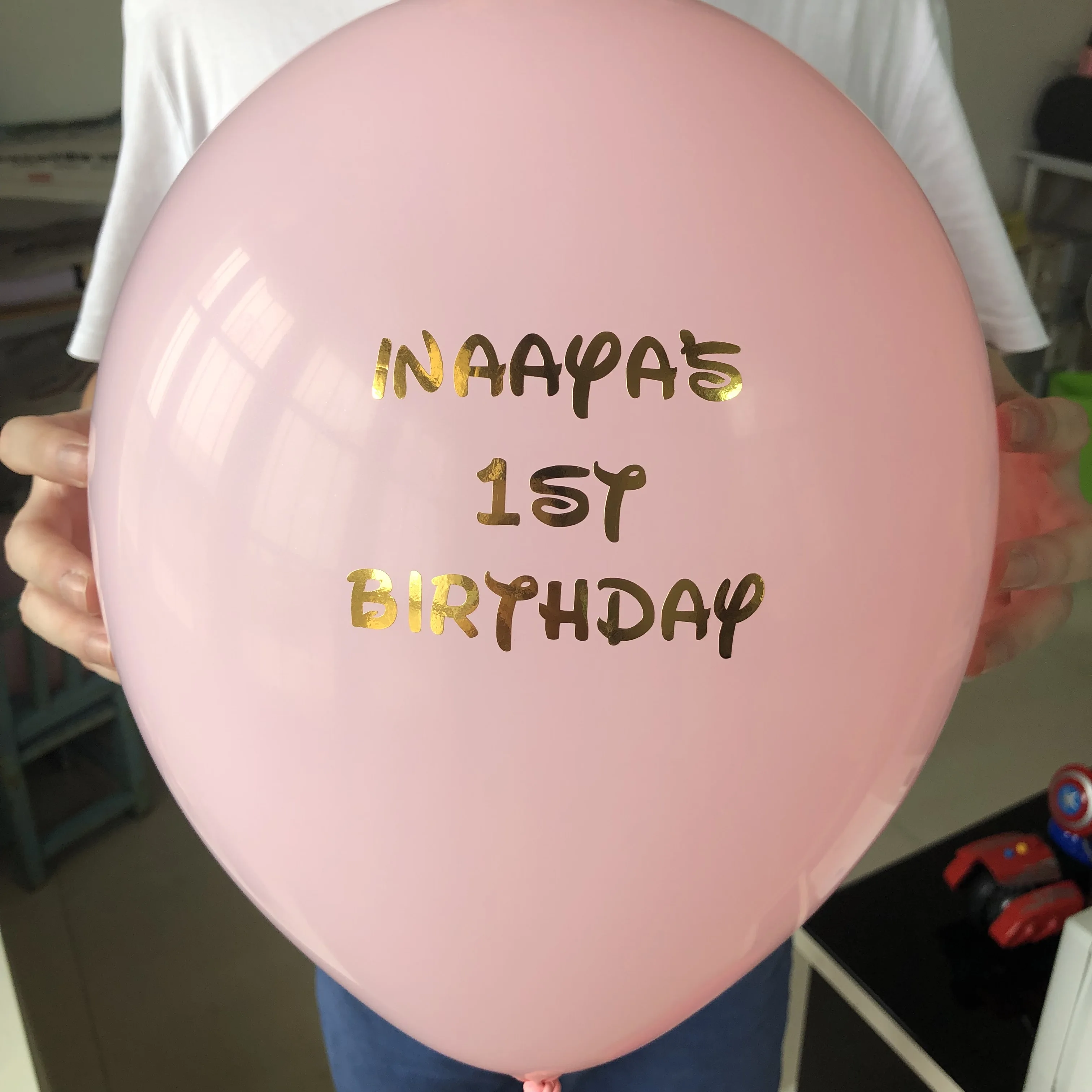 6 Personalised name Latex Balloons stickers Gold and pink Girlds Happy first 1st Birthday party decorations
6 Personalised name Latex Balloons stickers Gold and pink Girlds Happy first 1st Birthday party decorations