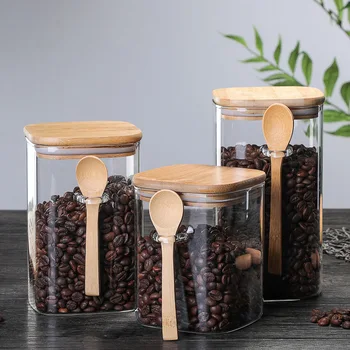 Japanese square glass sealed container food storage container with wooden spoon seasoning container coffee beans storage
Japanese square glass sealed container food storage container with wooden spoon seasoning container coffee beans storage