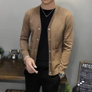 Button Sweaters Long Sleeve Pull Homme Korean Style V-neck Solid Color Sweater Male Knitting Cardigan Coat Sweater Men Sweater
Button Sweaters Long Sleeve Pull Homme Korean Style V-neck Solid Color Sweater Male Knitting Cardigan Coat Sweater Men Sweater