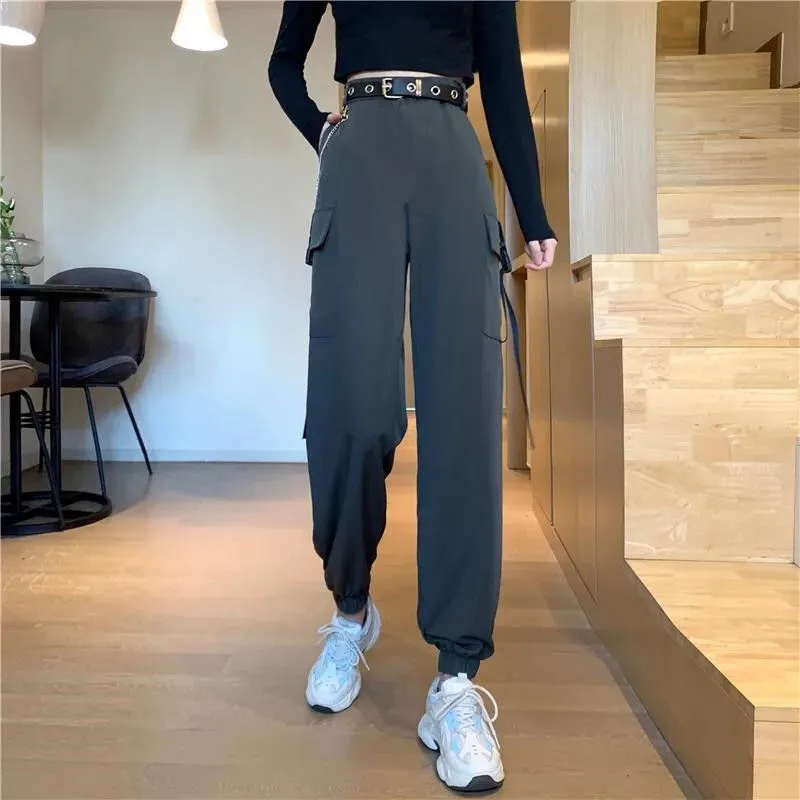 Pocket Buckle Ribbon Jogger Black Cargo Pants Women High Wasit Harajuku Baggy Pants Women Trousers Mujer Pantalones With Belt
Pocket Buckle Ribbon Jogger Black Cargo Pants Women High Wasit Harajuku Baggy Pants Women Trousers Mujer Pantalones With Belt
