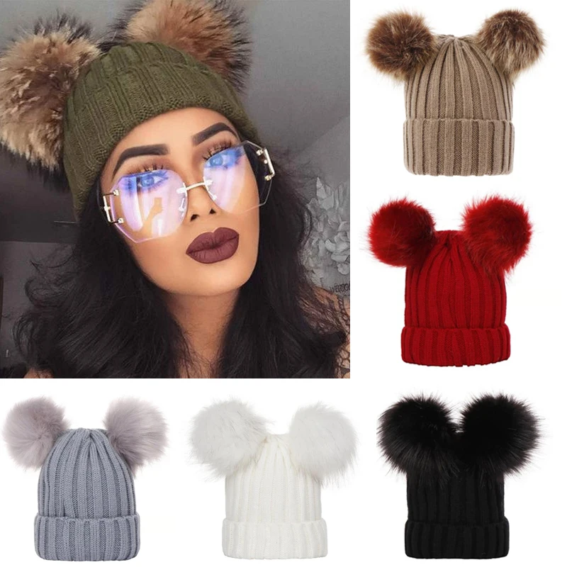 Winter Warm Wool Knitted Hat Knit Fur Cap Cute Double Hairball Fur Caps Hats for Girls Beanies
Winter Warm Wool Knitted Hat Knit Fur Cap Cute Double Hairball Fur Caps Hats for Girls Beanies