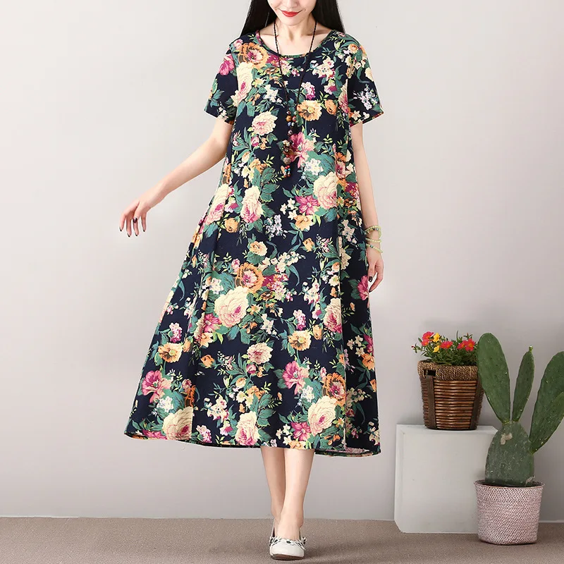 2018 Summer Wear New Style Ethnic-Style Cotton Linen Dress Large Size Loose Retro Printed Short Sleeve Women Dress
2018 Summer Wear New Style Ethnic-Style Cotton Linen Dress Large Size Loose Retro Printed Short Sleeve Women Dress