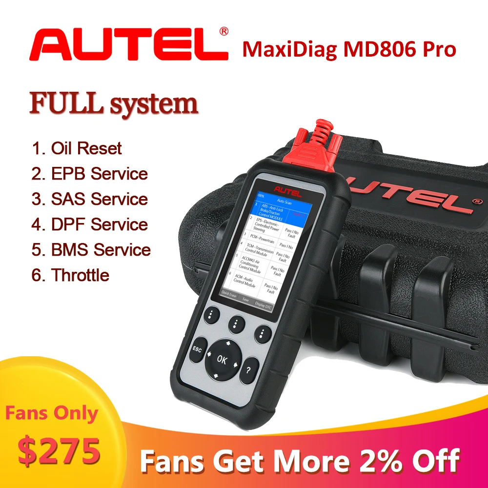 Autel MaxiDiag Full System MD806 Pro OBD2 scania Car Diagnostic Auto Scanner Tool OBDII MD806Pro professional automotive scanner
Autel MaxiDiag Full System MD806 Pro OBD2 scania Car Diagnostic Auto Scanner Tool OBDII MD806Pro professional automotive scanner