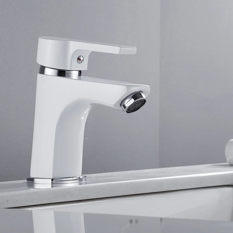 Modern white sprayer faucet with only one hot and cold water faucet and bathroom waterfall
