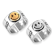 

2021 New Best Punk Smiley Ring Retro Ancient Silver Plated Finger-ring Jewelery Hip Hop Adjustable Gift Rings For Womens