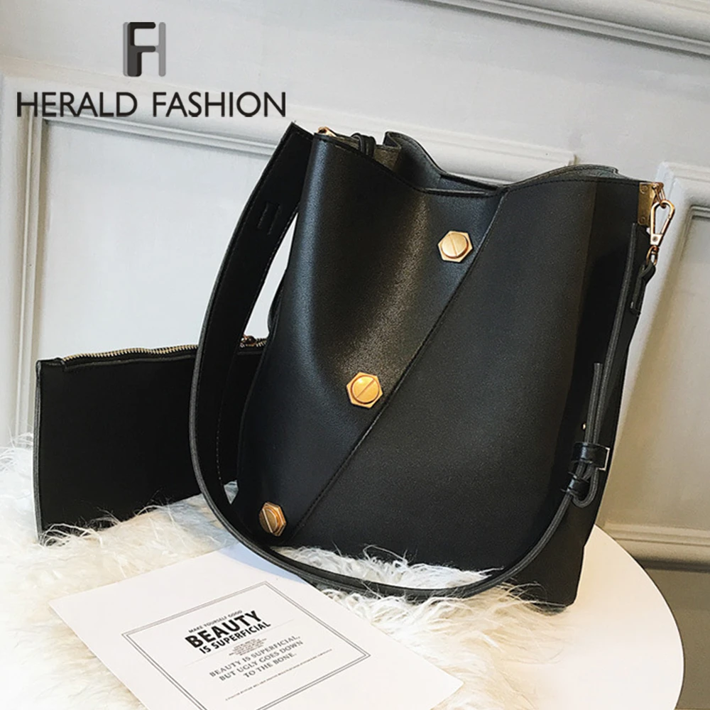 Herald Fashion Crocodile Button Shoulder Bags Women Large Capacity Bucket Hand Bag Brand Designer Female Shopping Leather Bag 
Herald Fashion Crocodile Button Shoulder Bags Women Large Capacity Bucket Hand Bag Brand Designer Female Shopping Leather Bag