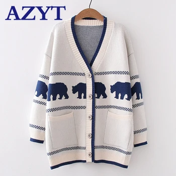 AZYT Cartoon Bear Print Oversized Sweater Cardigan 2020 Autumn Winter V Neck Loose Knitted Cardigan Jacket Casual Knitwear
AZYT Cartoon Bear Print Oversized Sweater Cardigan 2020 Autumn Winter V Neck Loose Knitted Cardigan Jacket Casual Knitwear