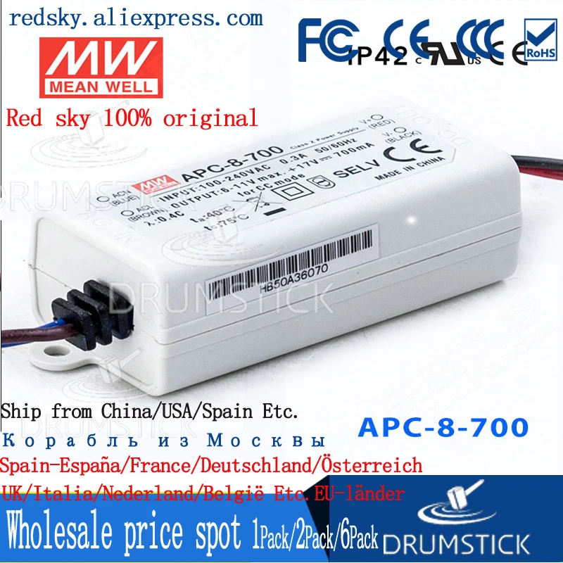Valuable MEAN WELL original APC-8-700 11V 700mA meanwell APC-8 11V 7.7W Single Output LED Switching Power Supply
Valuable MEAN WELL original APC-8-700 11V 700mA meanwell APC-8 11V 7.7W Single Output LED Switching Power Supply