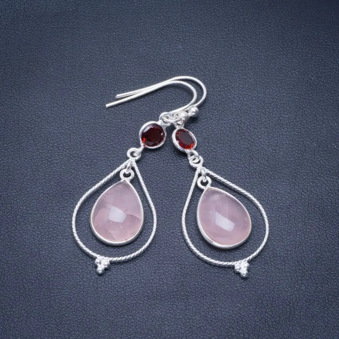 Natural Rose Quartz and Garnet Handmade Unique 925 Sterling Silver Earrings 2" B2477
Natural Rose Quartz and Garnet Handmade Unique 925 Sterling Silver Earrings 2" B2477