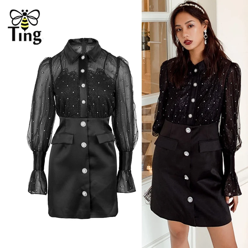 Tingfly Designer Style Shiny Crystal Button Luxury Mini Dress Mesh Sheer Sleeve Pu Hem Patchwork Short Party Dresses Glitter
Tingfly Designer Style Shiny Crystal Button Luxury Mini Dress Mesh Sheer Sleeve Pu Hem Patchwork Short Party Dresses Glitter